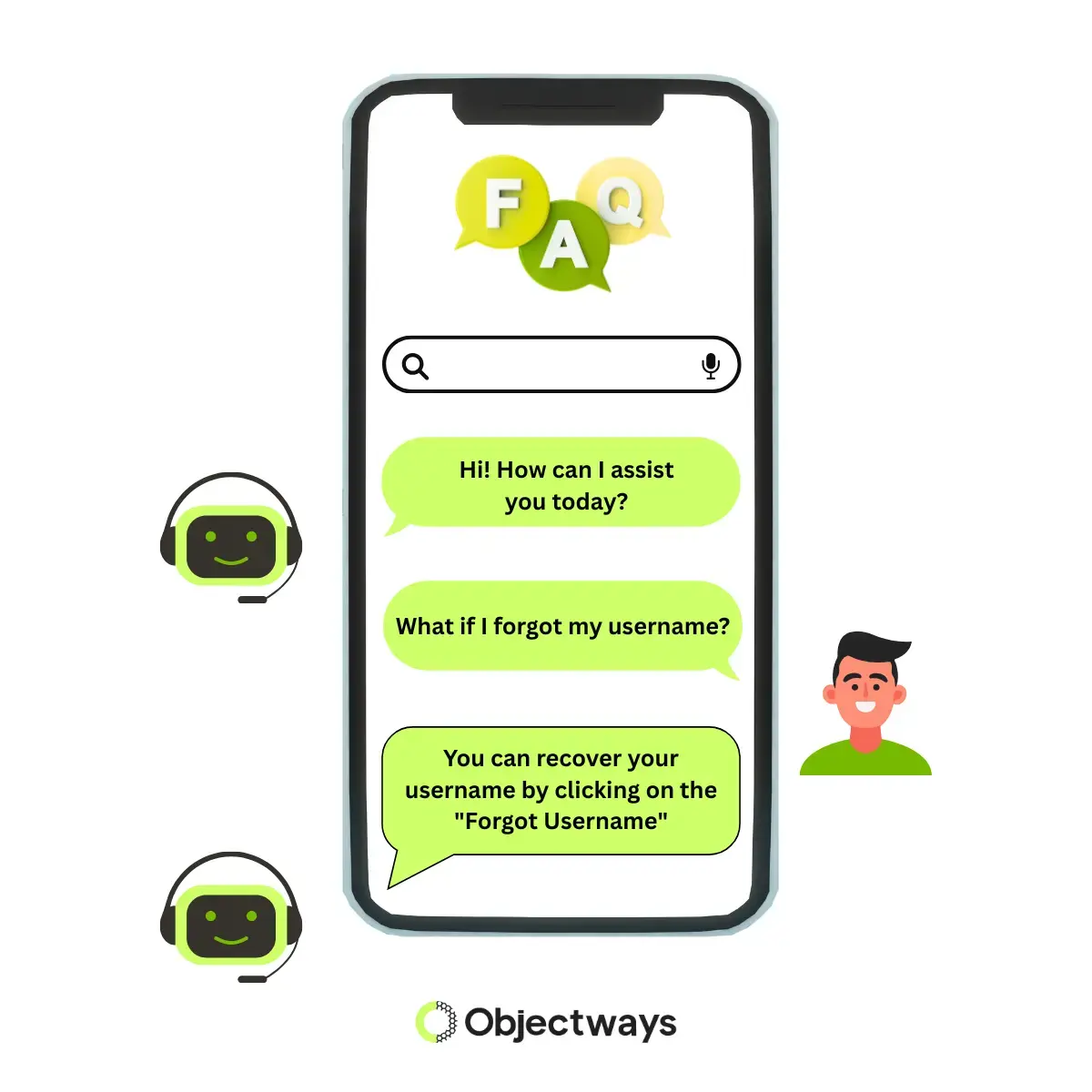 A customer interacting with an AI-powered chatbot on a website to get an instant answer from the company's FAQ