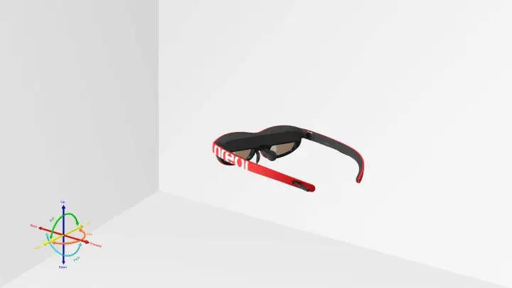 3D model of Nreal AR glasses showing six degrees of freedom 6-DoF spatial orientation and axes